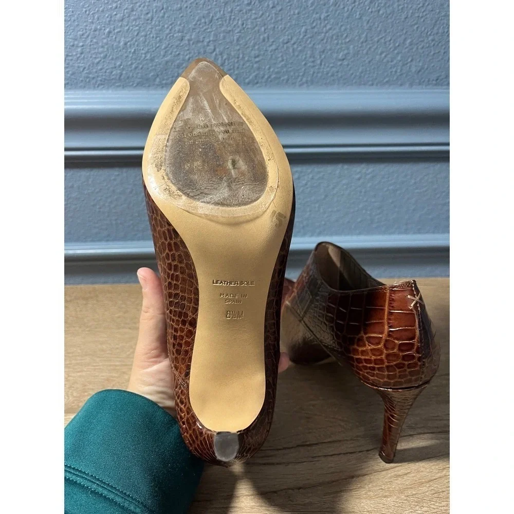 Inez‎ Pointed Toe Brown Embossed Leather Ankle Booties Stiletto Heel Size 8.5M - Picture 6 of 8